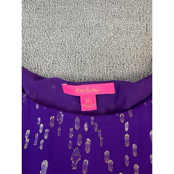 Lilly Pulitzer Idina Blouse Top Long Sleeve Silk Blend Purple Gold Medium - Picture 5 of 8